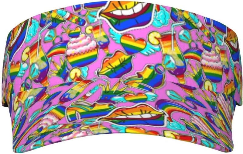 YYFD Rainbow Pride Sport Sun Visor Hat Adjustable LGBT Hats Summer Empty Cap Gay Visor Caps for Women Men - Image 1